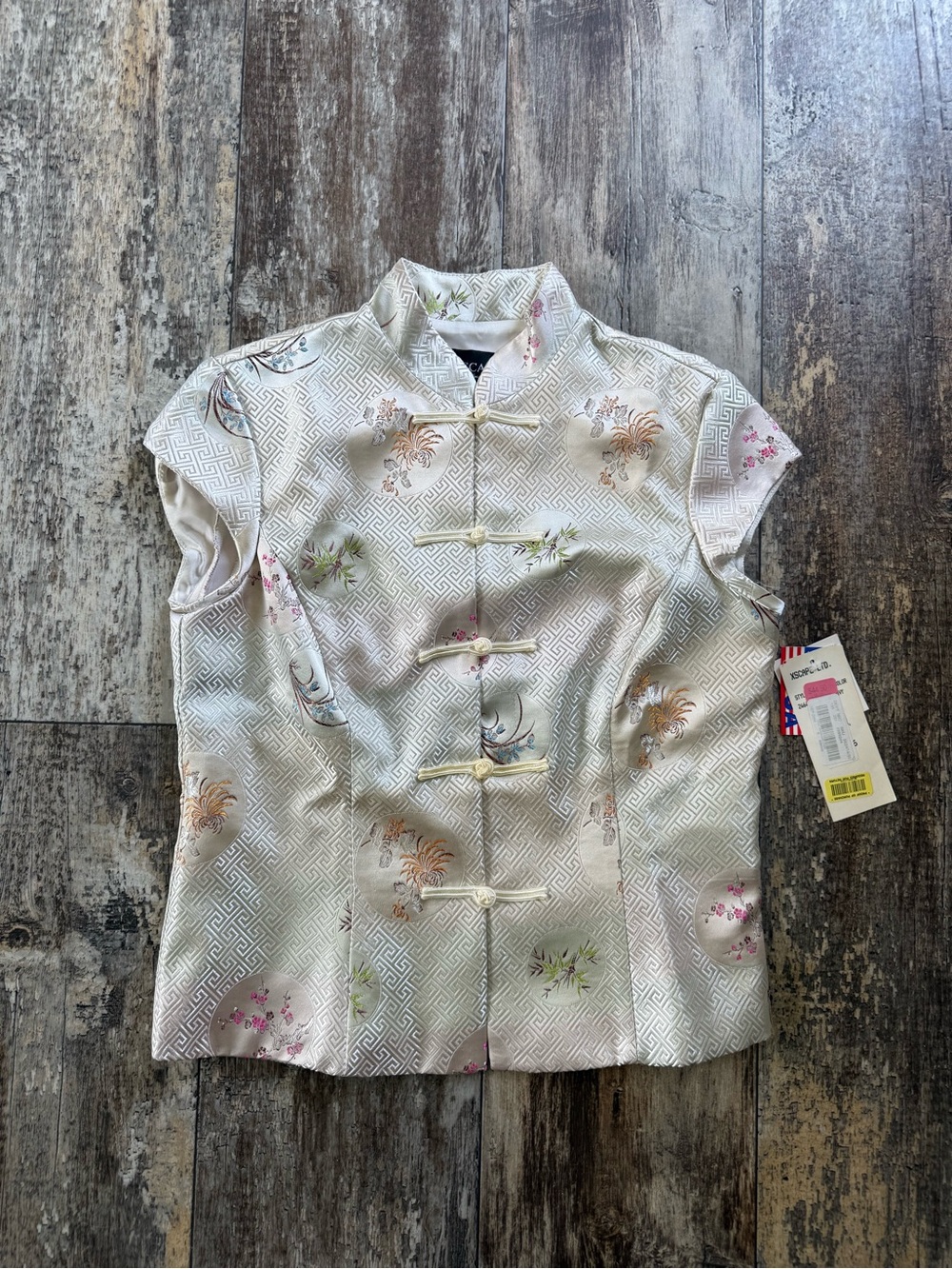 Vintage Xscape by Joanna Chen deadstock Asian style cap sleeve brocade top